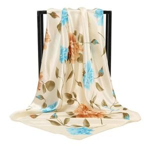 NEW Cream Blue Khaki Floral Printed Silky Fashion Scarf